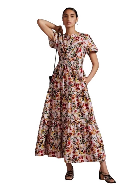 Anthropologie Dresses & Skirts - ANTHROPOLOGIE The Somerset Maxi Dress Medium Pink Floral Elastic Waist Size XS
